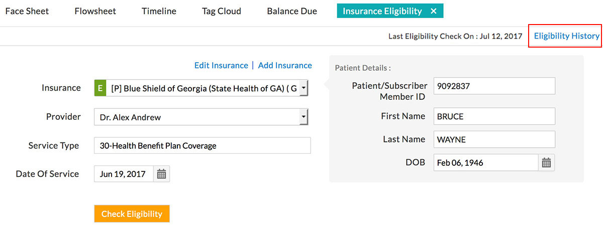 Insurance Eligibility History Insurance Eligibility History