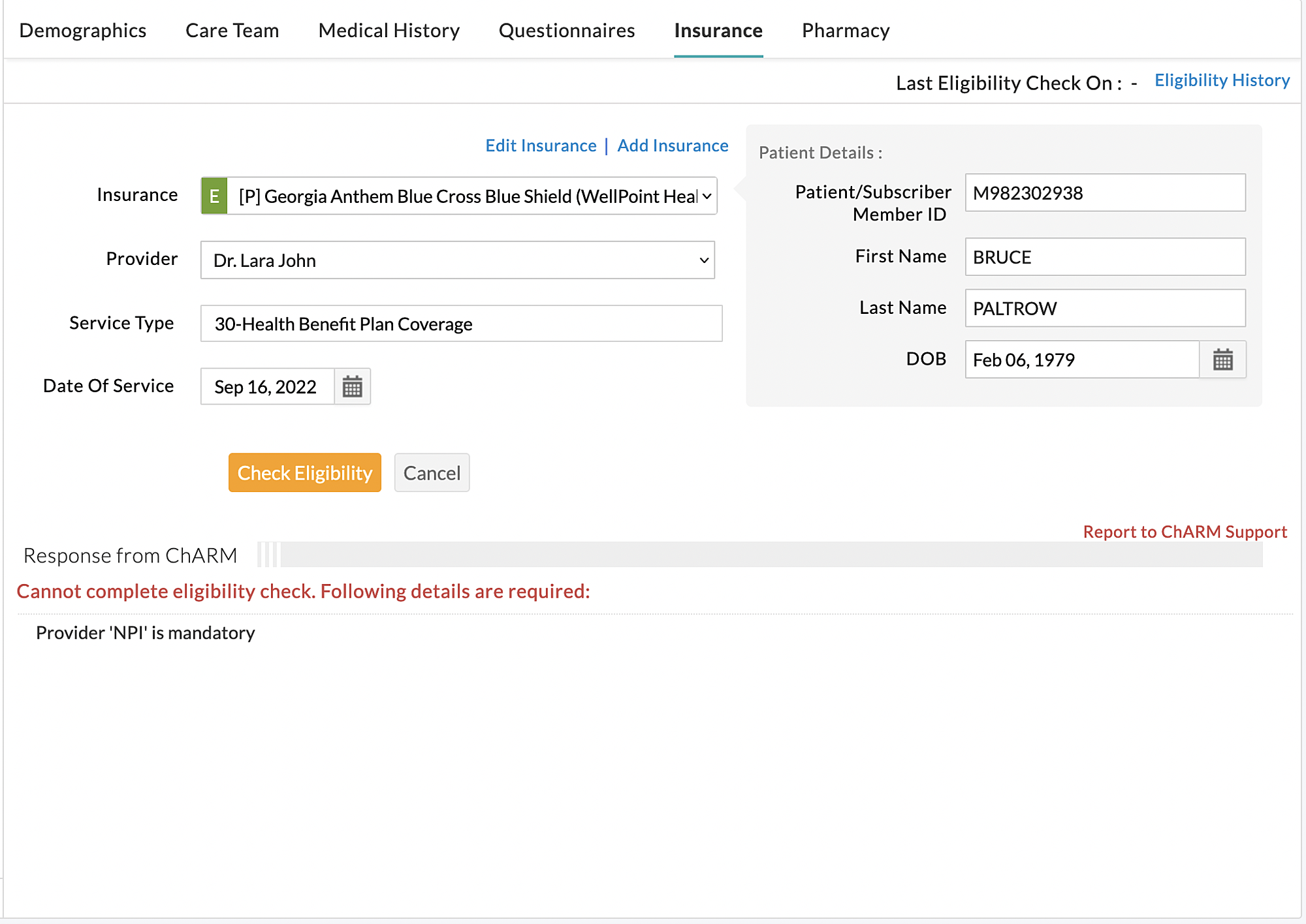 Insurance Eligibility Response Insurance Eligibility Response