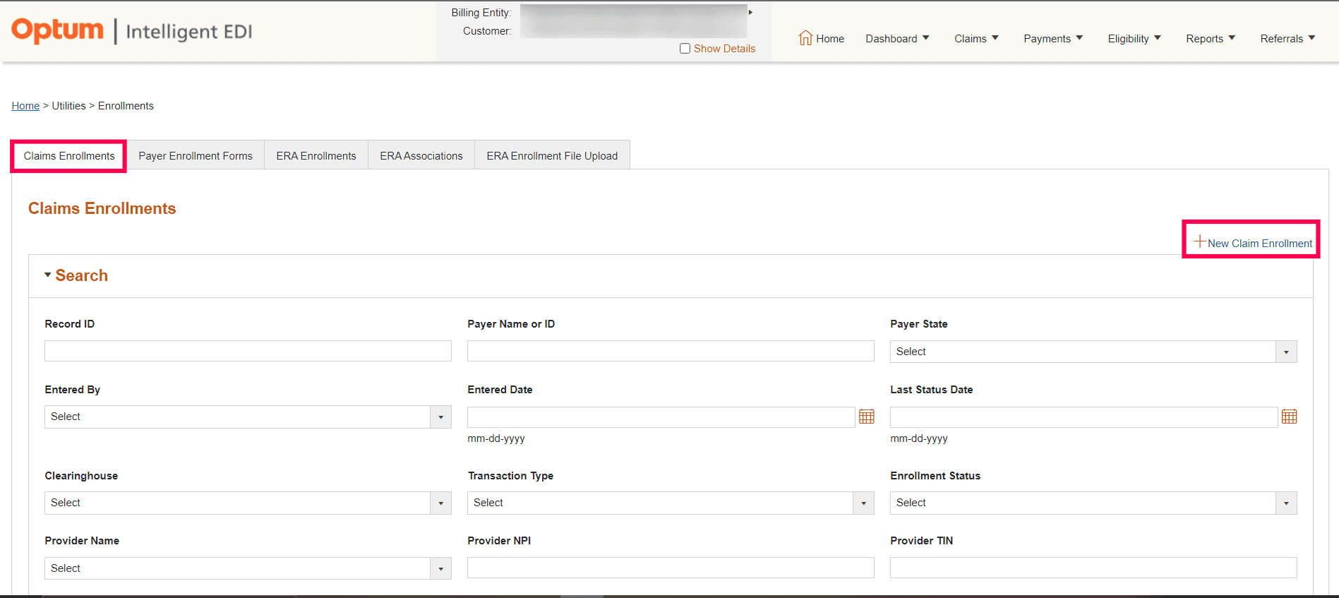 New Claim Enrollment New Claim Enrollment
