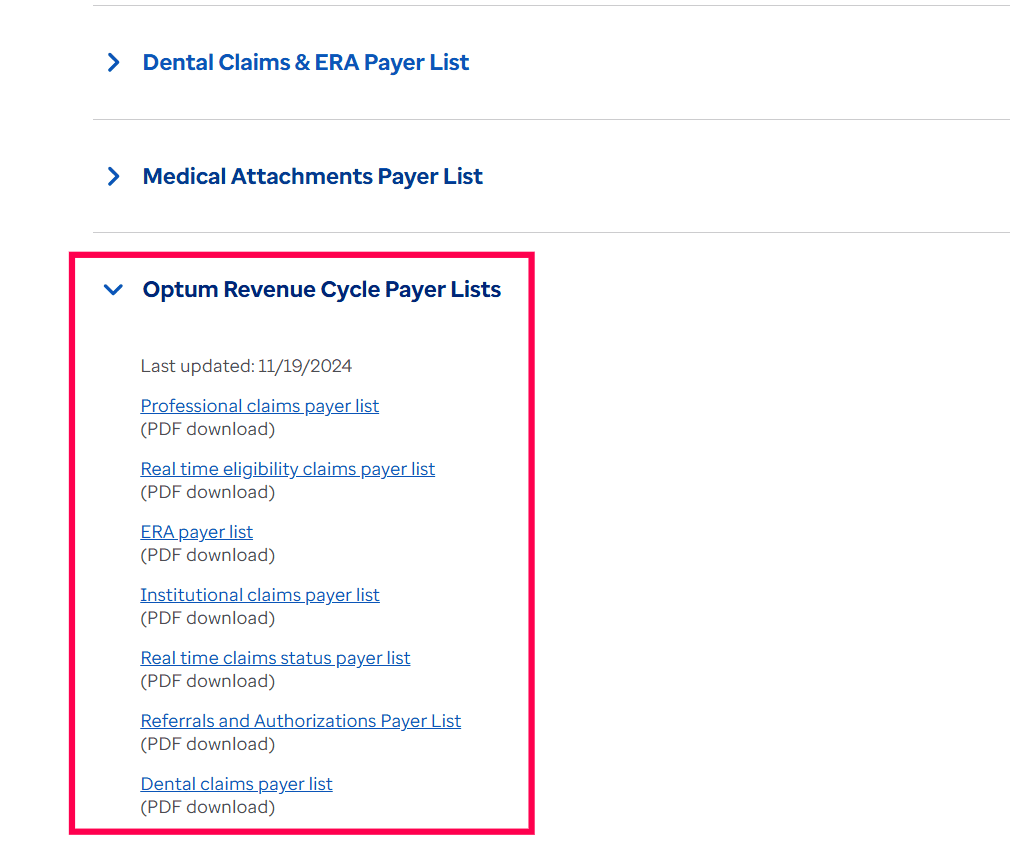 Optum Revenue Cycle Payer Lists Optum Revenue Cycle Payer Lists