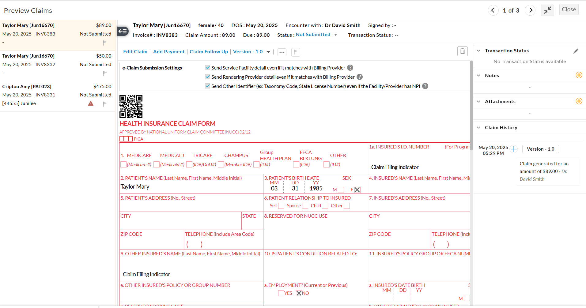 Preview Claims Preview Claims
