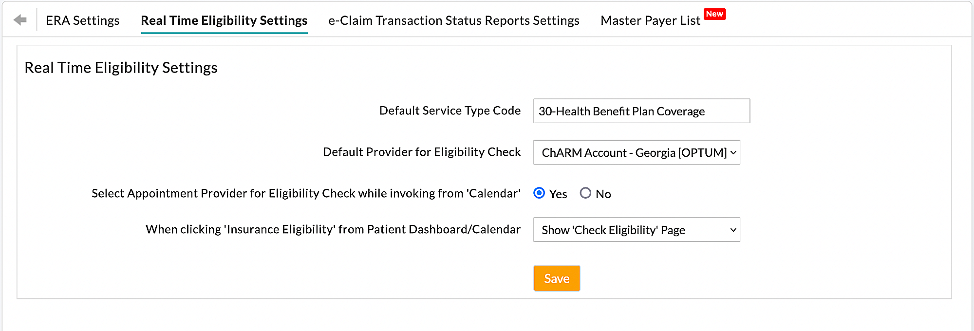 Real Time Eligibility Settings Real Time Eligibility Settings
