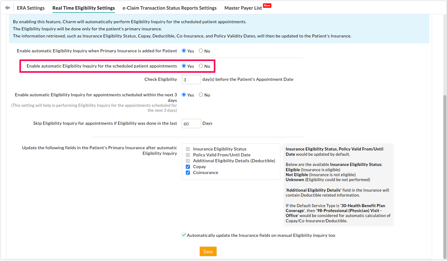 Real Time Eligibility Settings Real Time Eligibility Settings