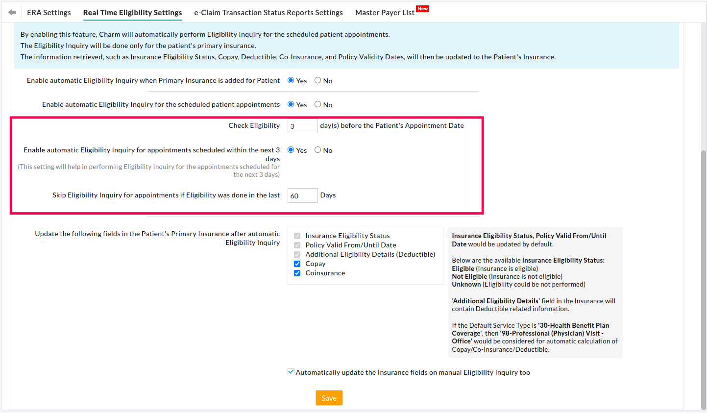 Real Time Eligibility Settings Real Time Eligibility Settings
