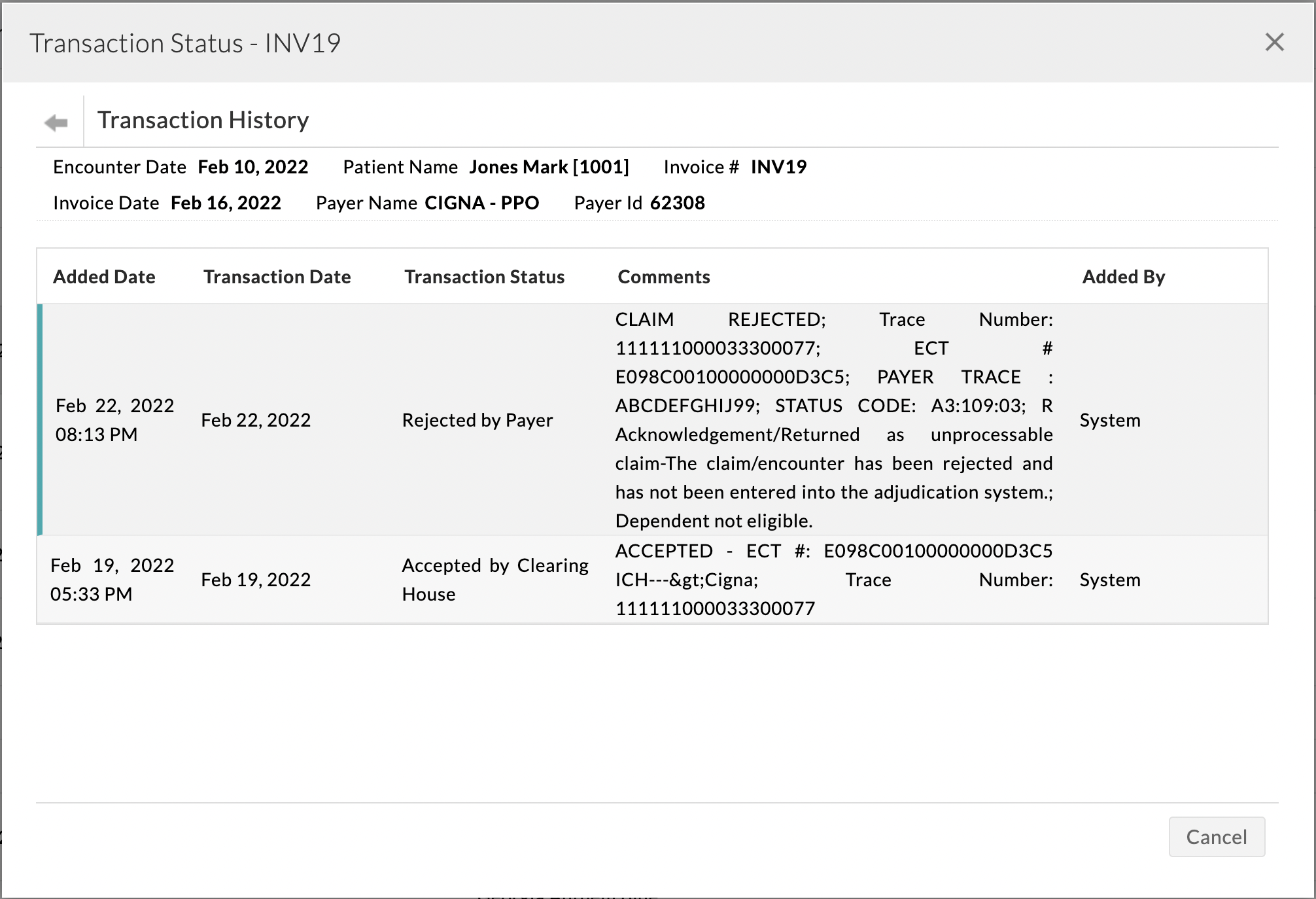Rejected by Payer Rejected by Payer