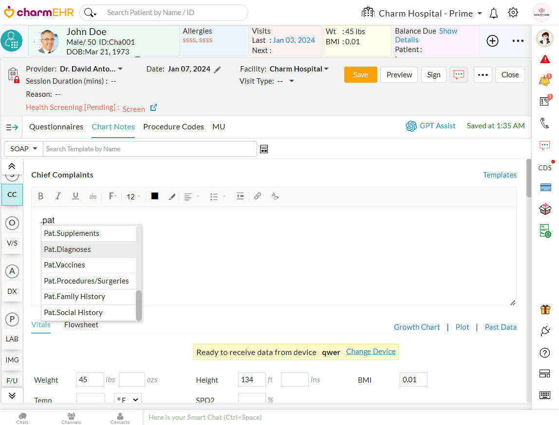 Quick Text Chart Notes