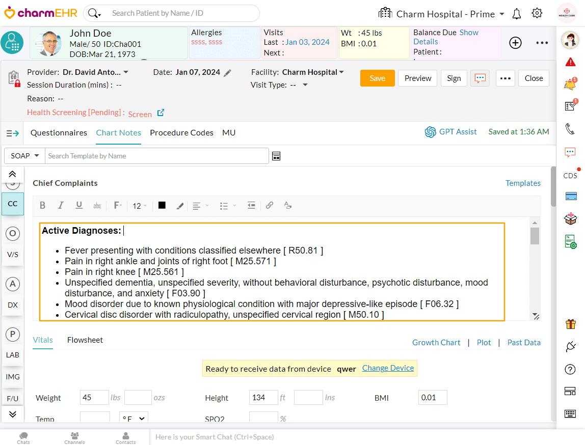 Quick Text Chart Notes