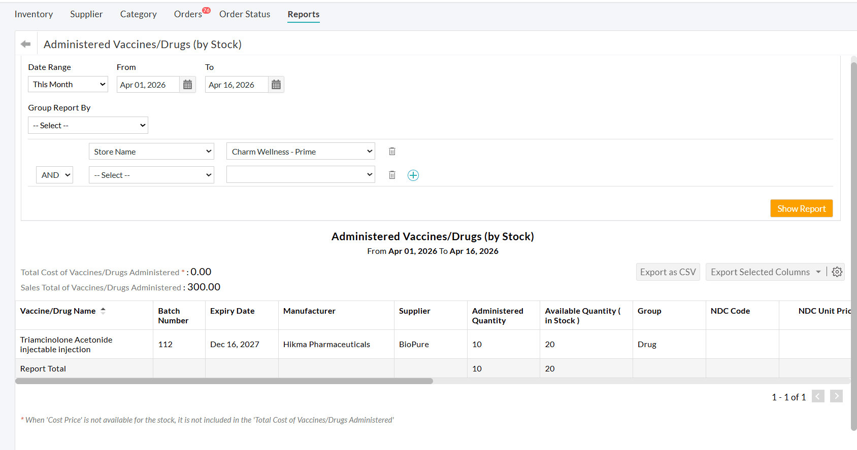 Administered Drug Full Report
