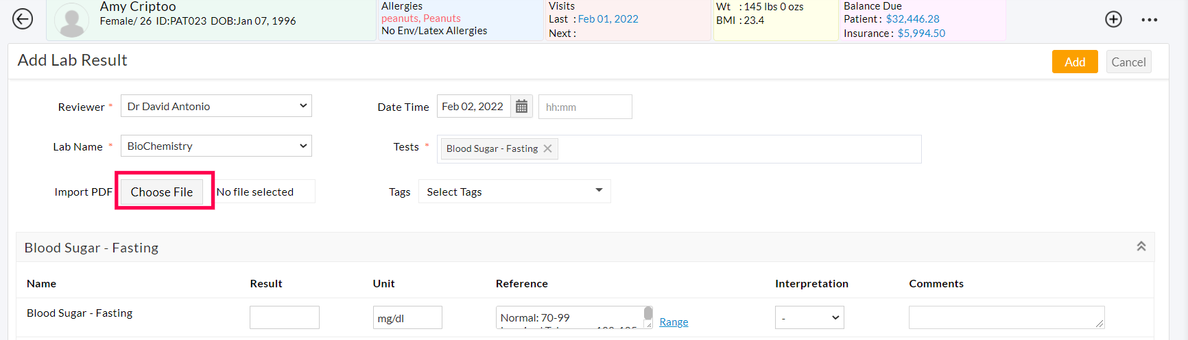 Add Lab Result Import PDF