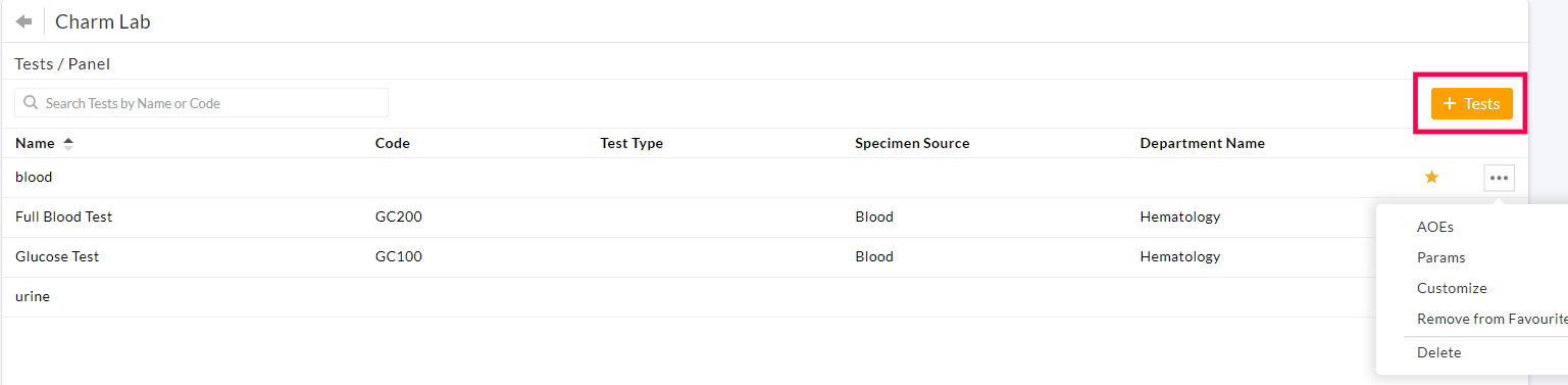 Add New Tests Option