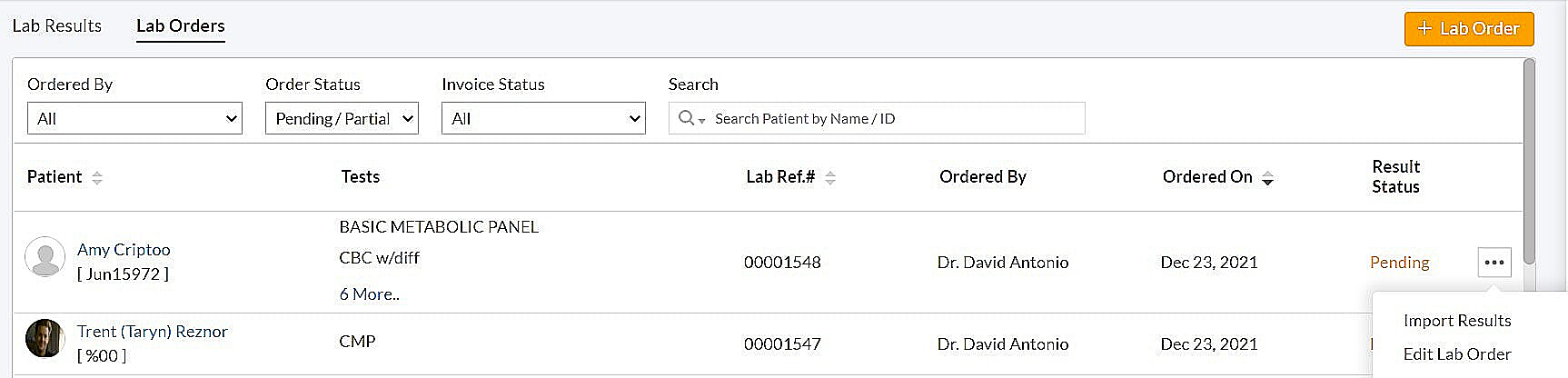 Import Lab Results Option