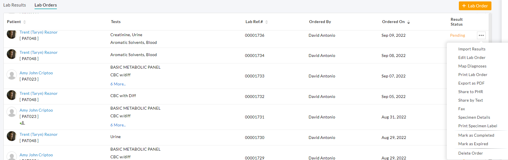 Specimen Details Option
