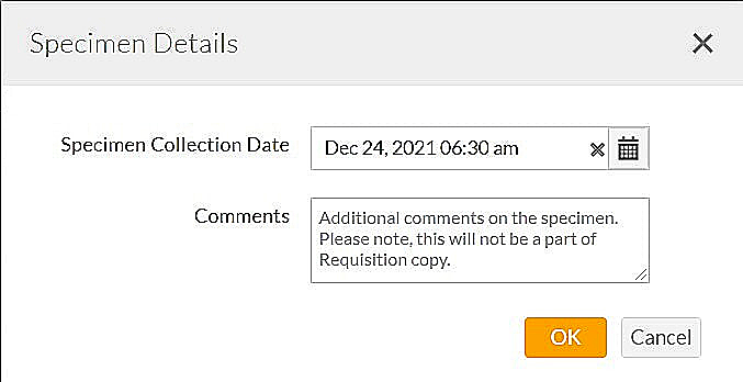 Enter Specimen Details
