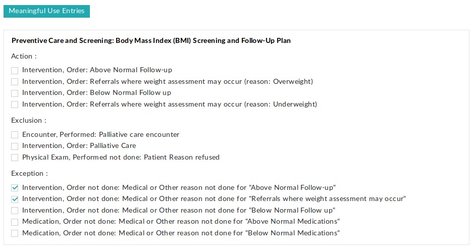 BMI Screening Exception