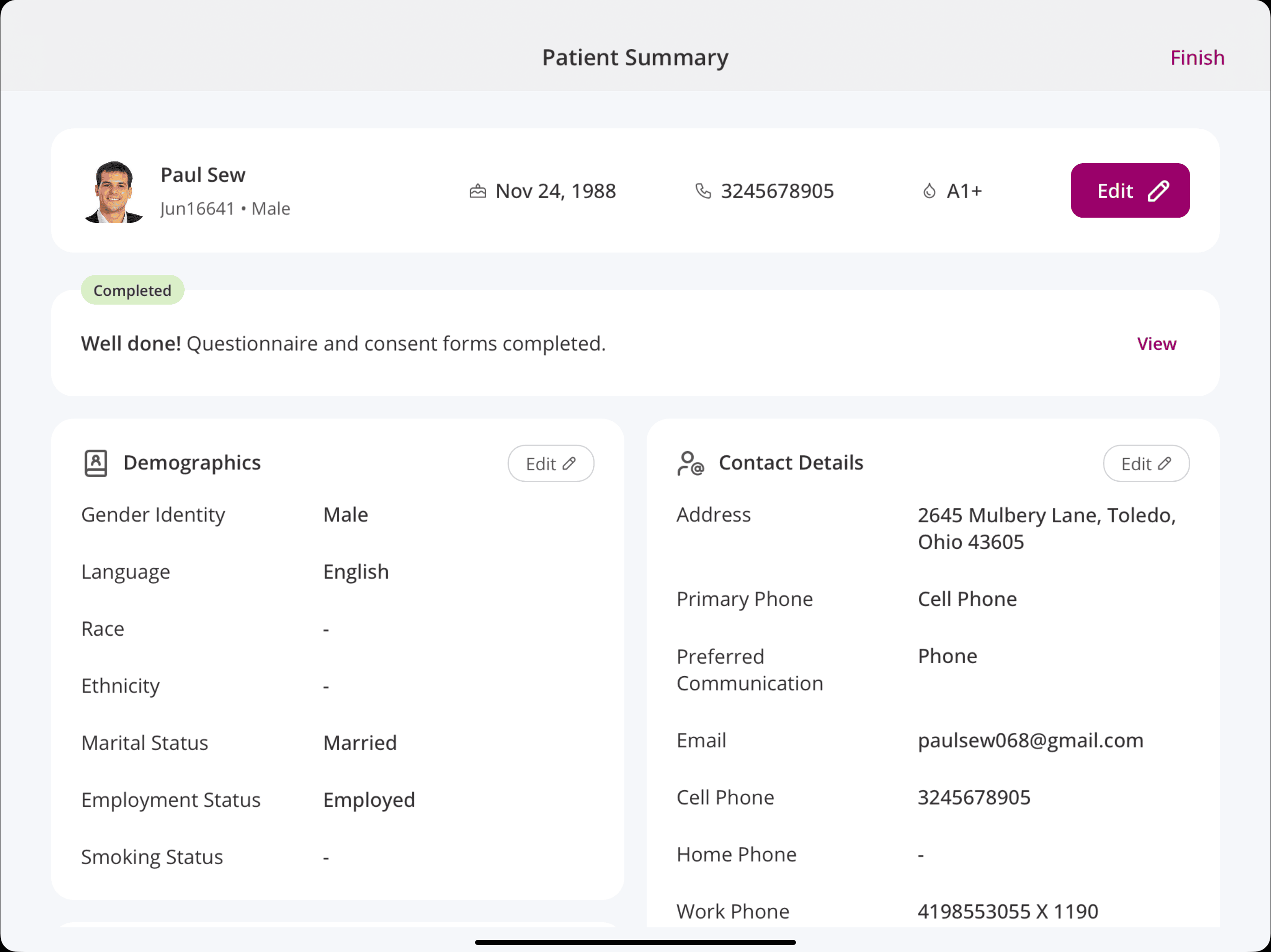 Completed Details in Self Check In