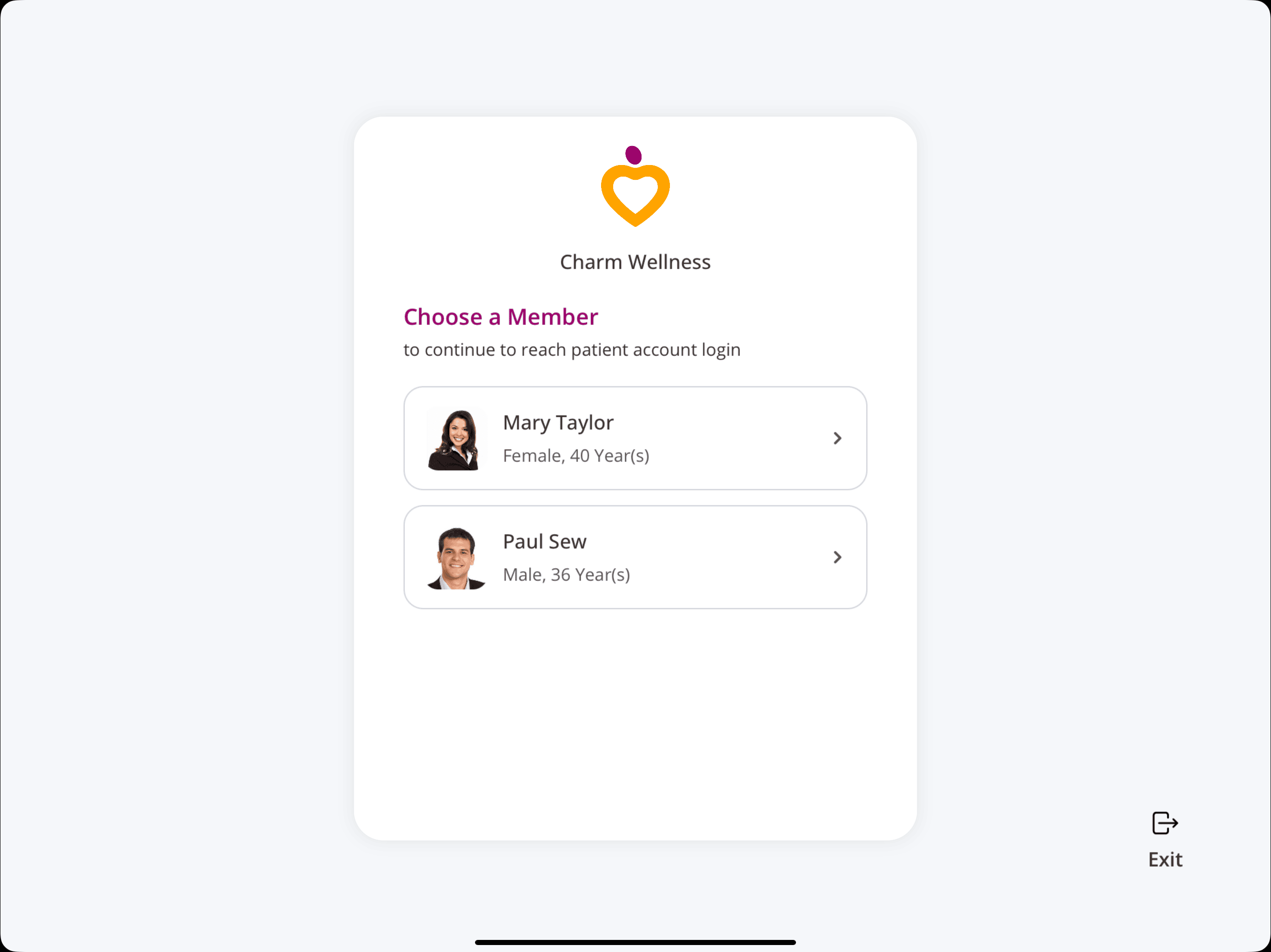 Kiosk Choose a Member