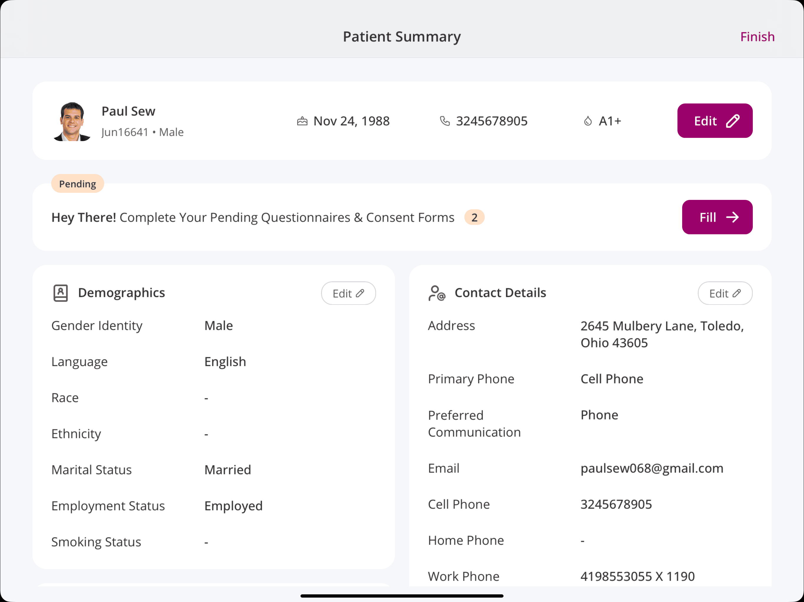 Kiosk Patient Summary Edit Option
