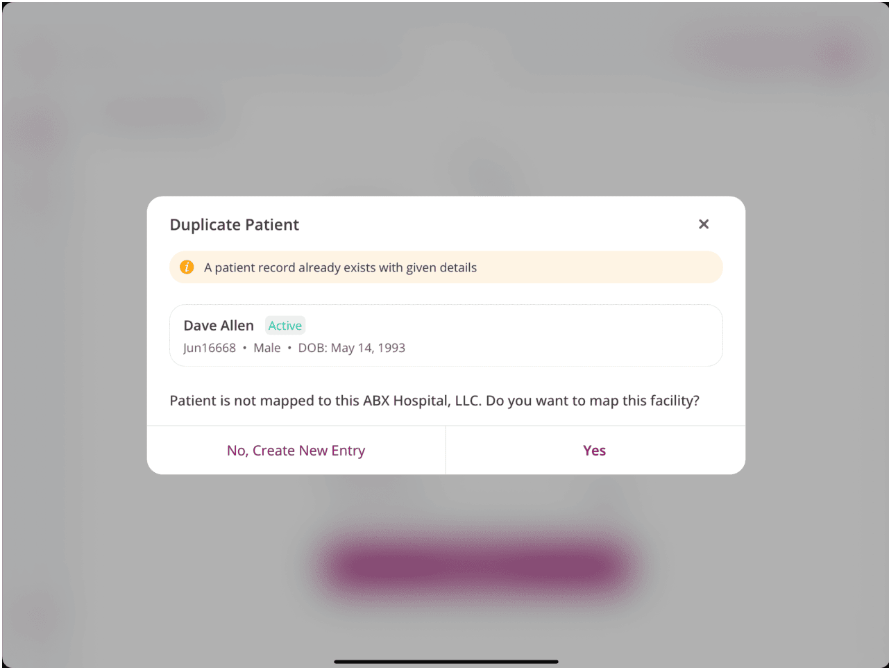 Patient Mapped in Other Facility