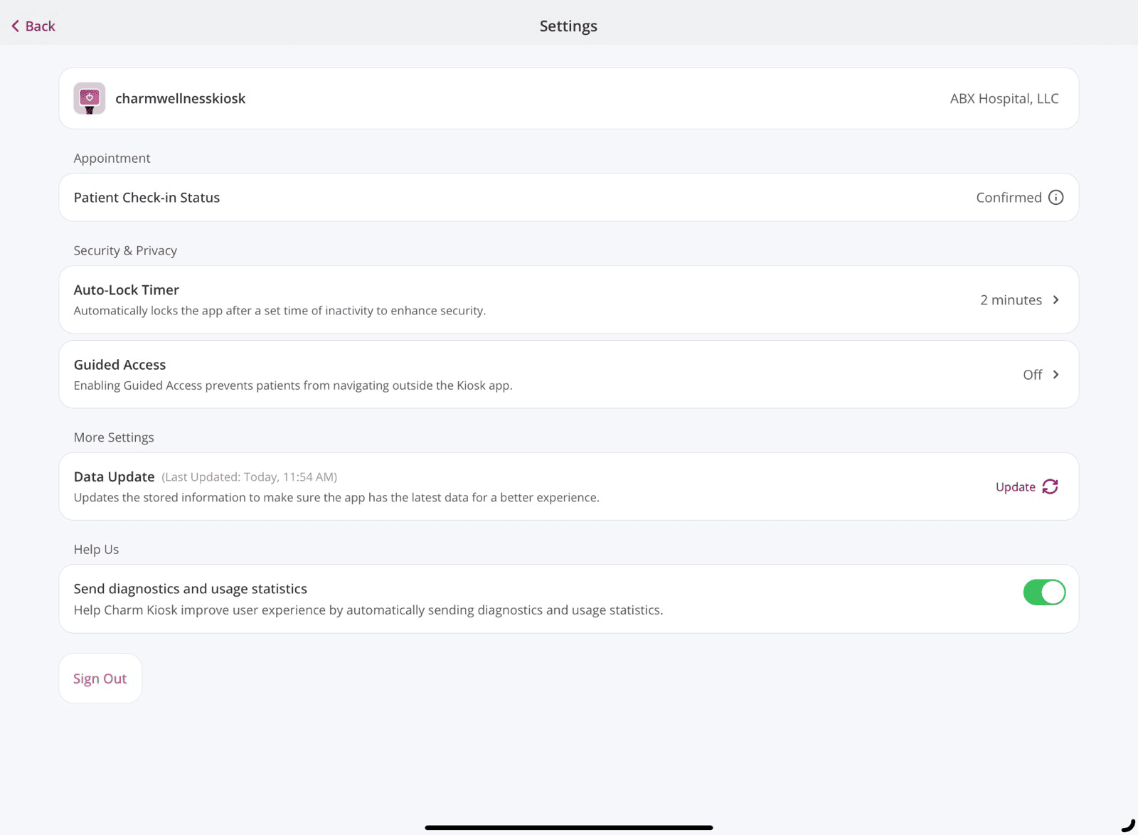 Self Check In Settings