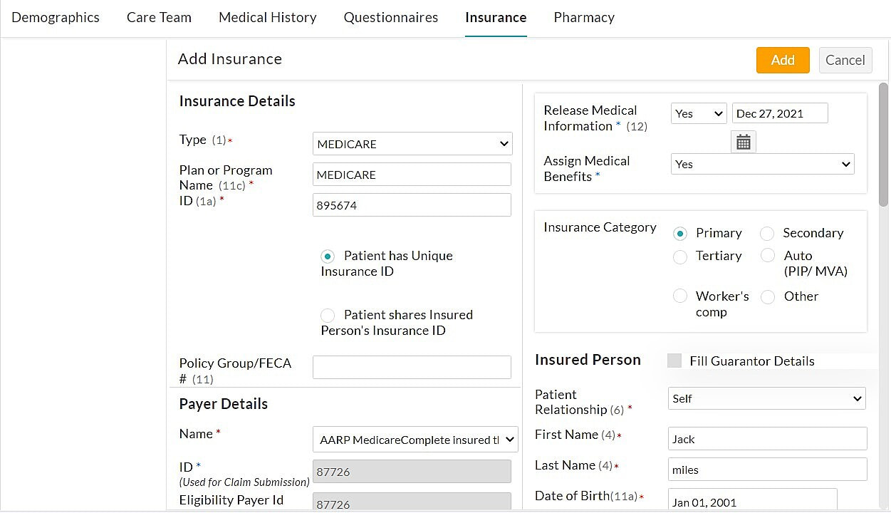 Add Insurance Details