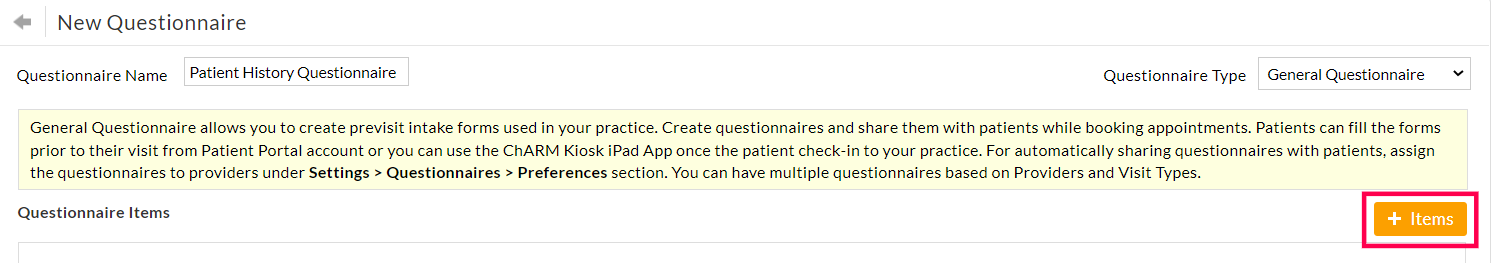 Add Questionnaire Items