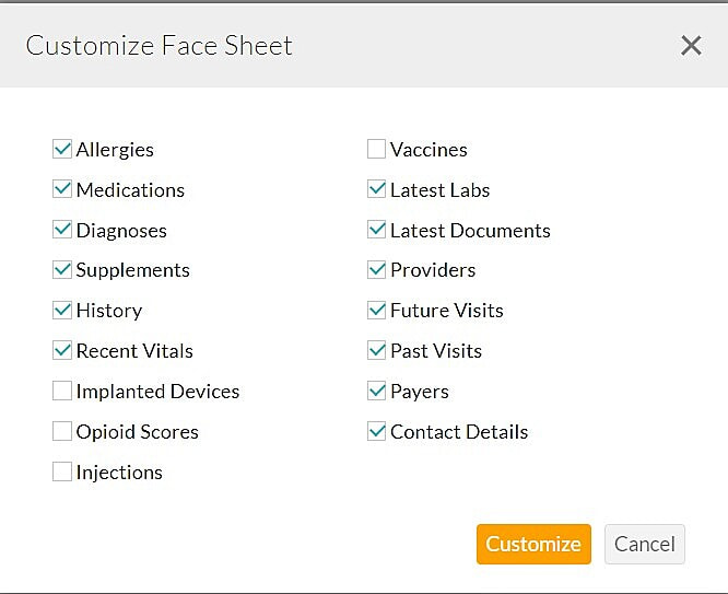 Customize Patient Facesheet