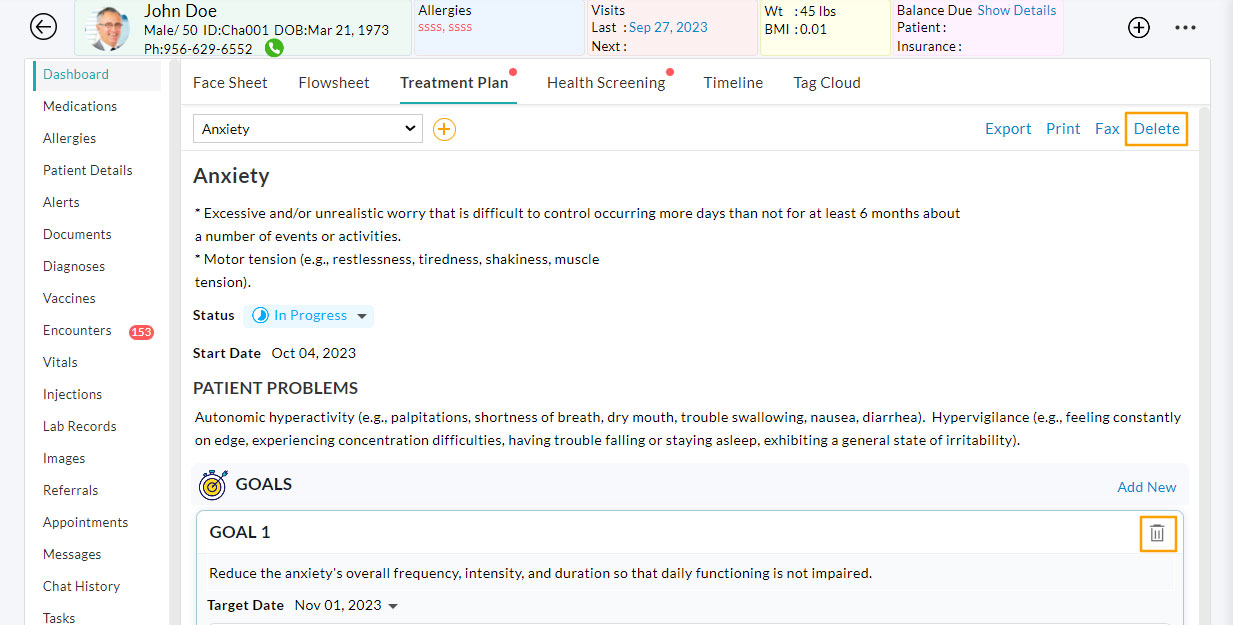 Delete Treatment Plan