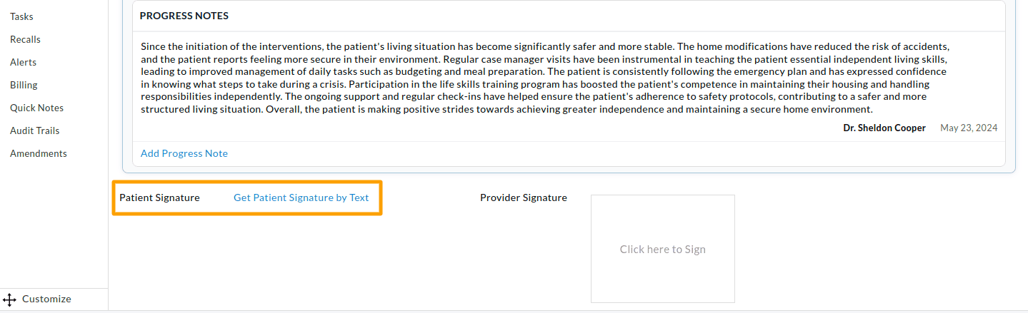 Get Patient Signature by Text Option