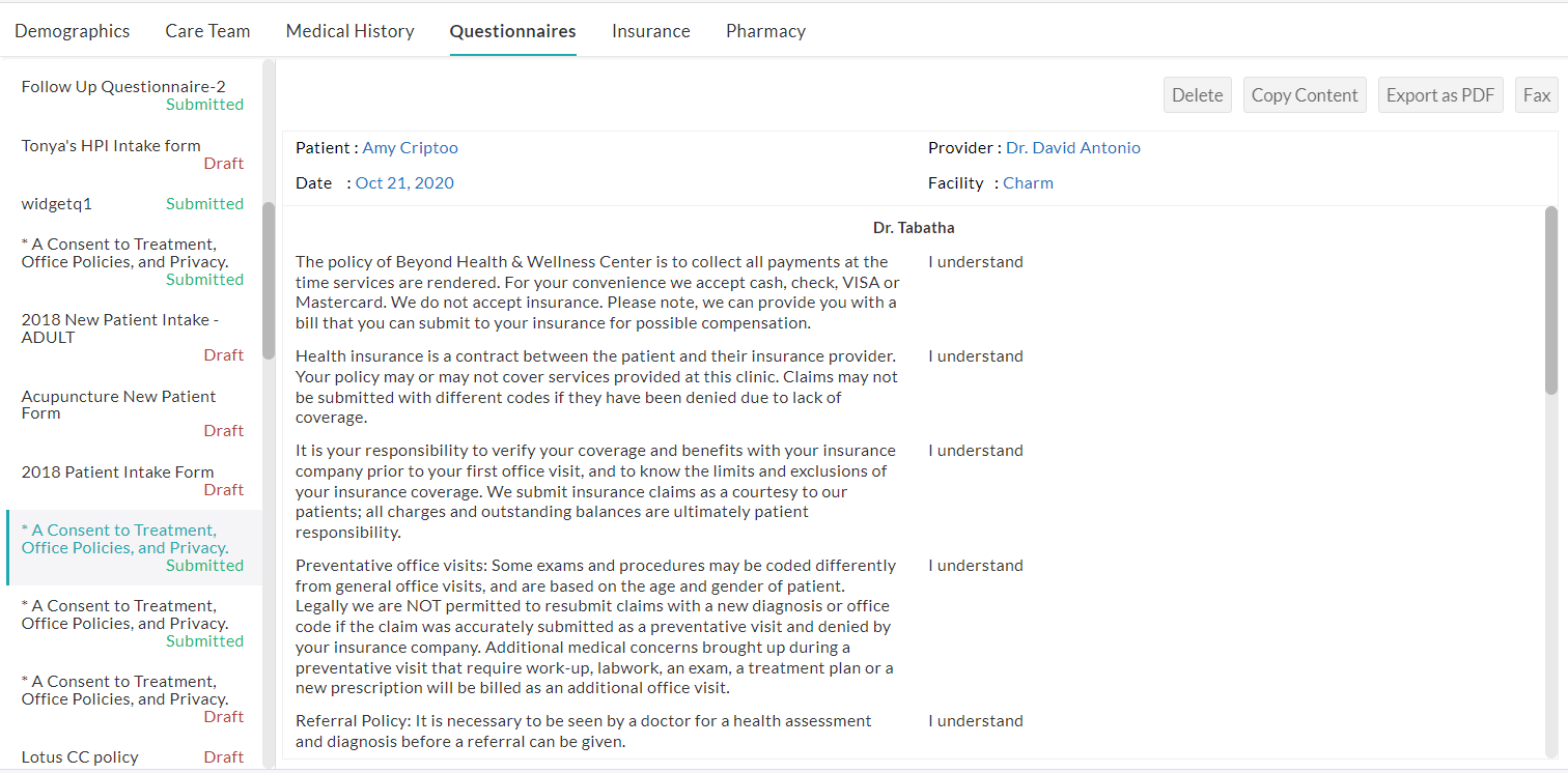 Patient Questionnaire