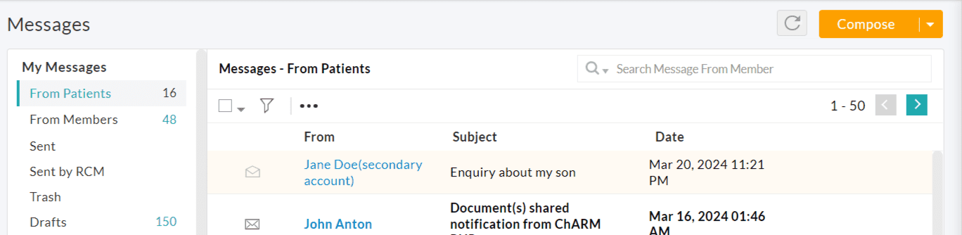 PHR Compose Message Option