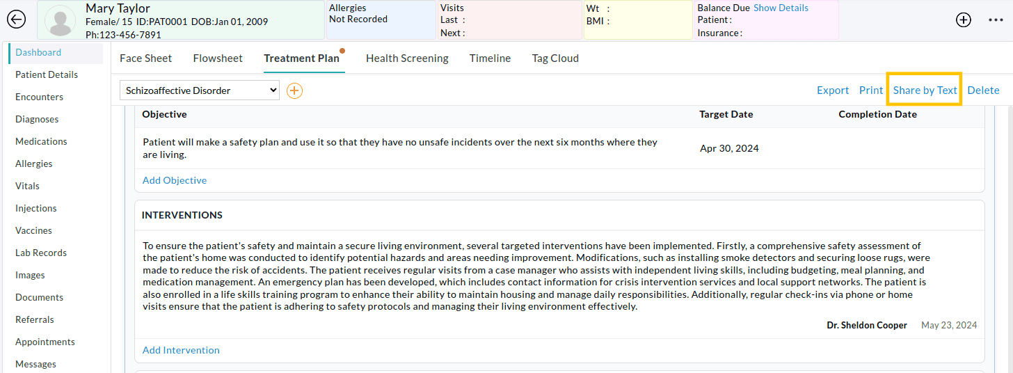 Share Treatment Plan by Text