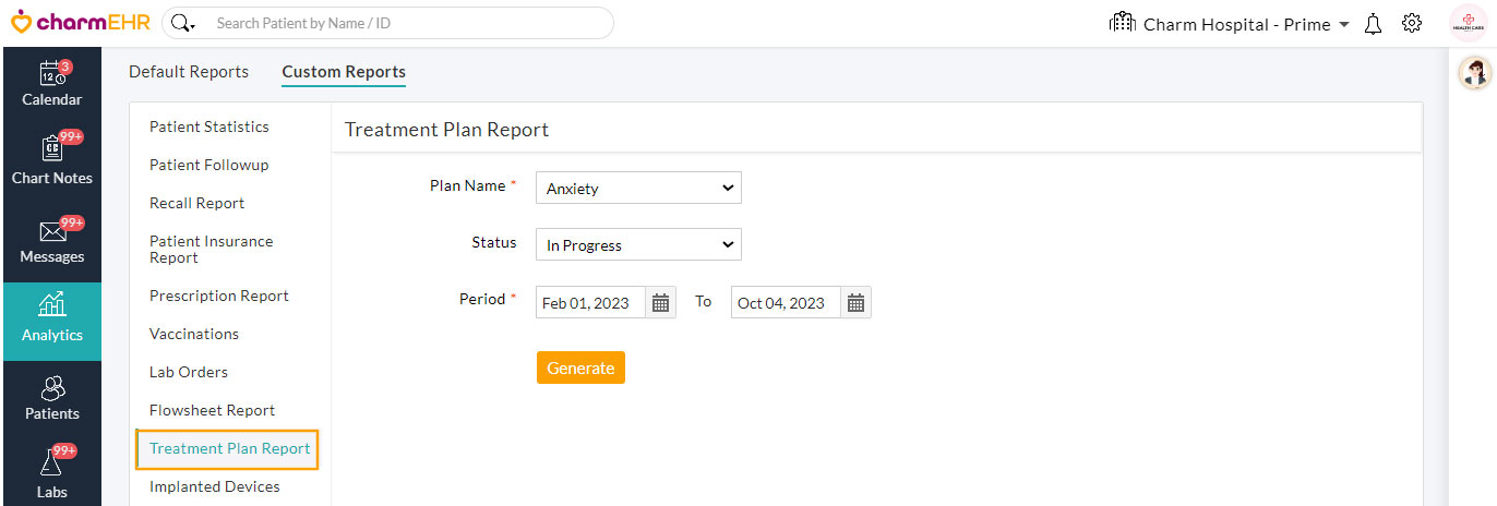 Treatment Plan Report
