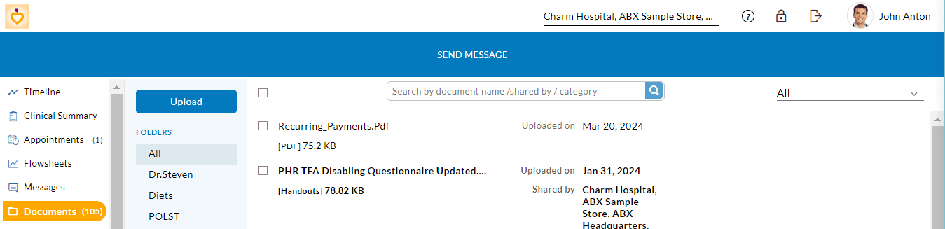 Upload Share Documents from Secondary PHR Account