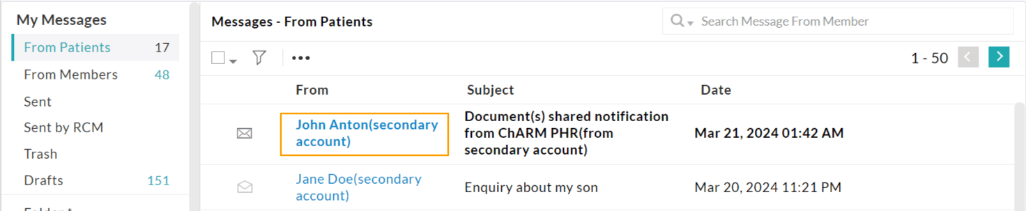 Upload Share Documents from Secondary PHR Account