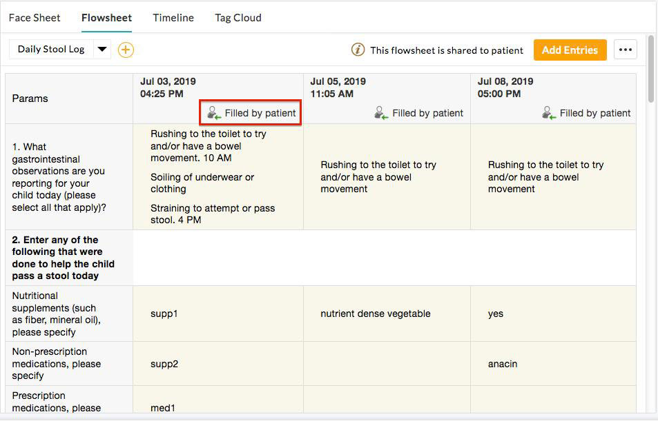View Flowsheet Entries