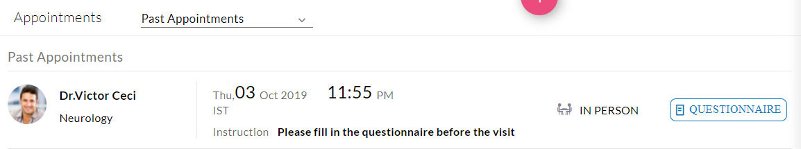 Questionnaires Appointments View