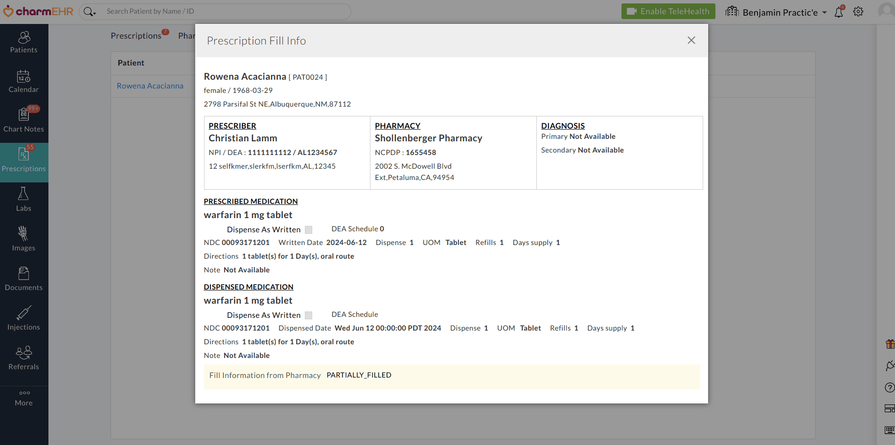 Prescription Fill Info