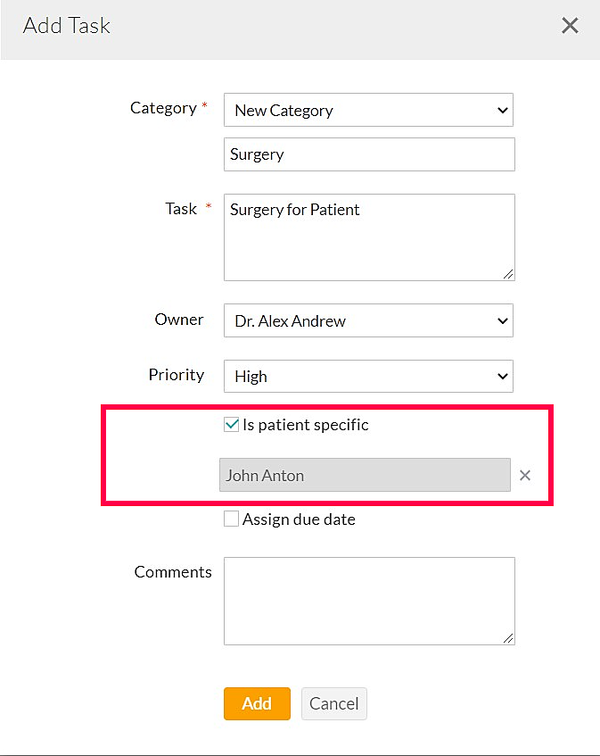 Patient Specific Task