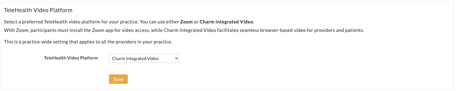 TeleHealth Video Platform Settings