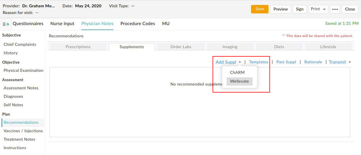 Add Supplements from Encounter Add Supplements from Encounter