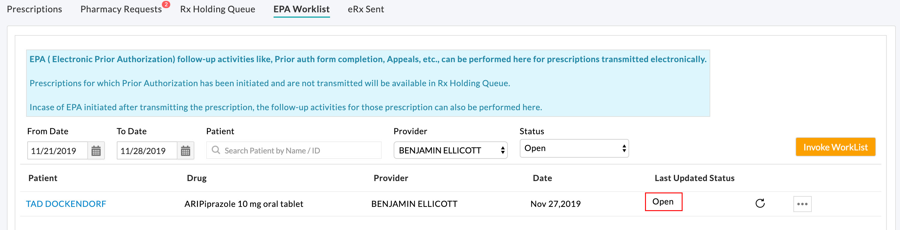 EPA Open Worklist View EPA Open Worklist View