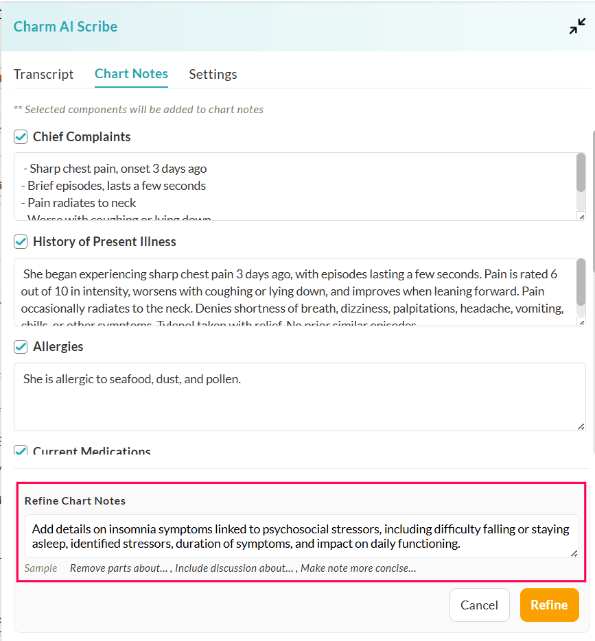 New Refine Chart Note