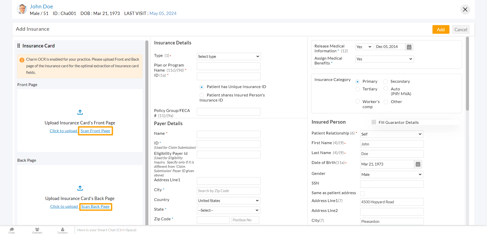 Scan Option in Add Insurance