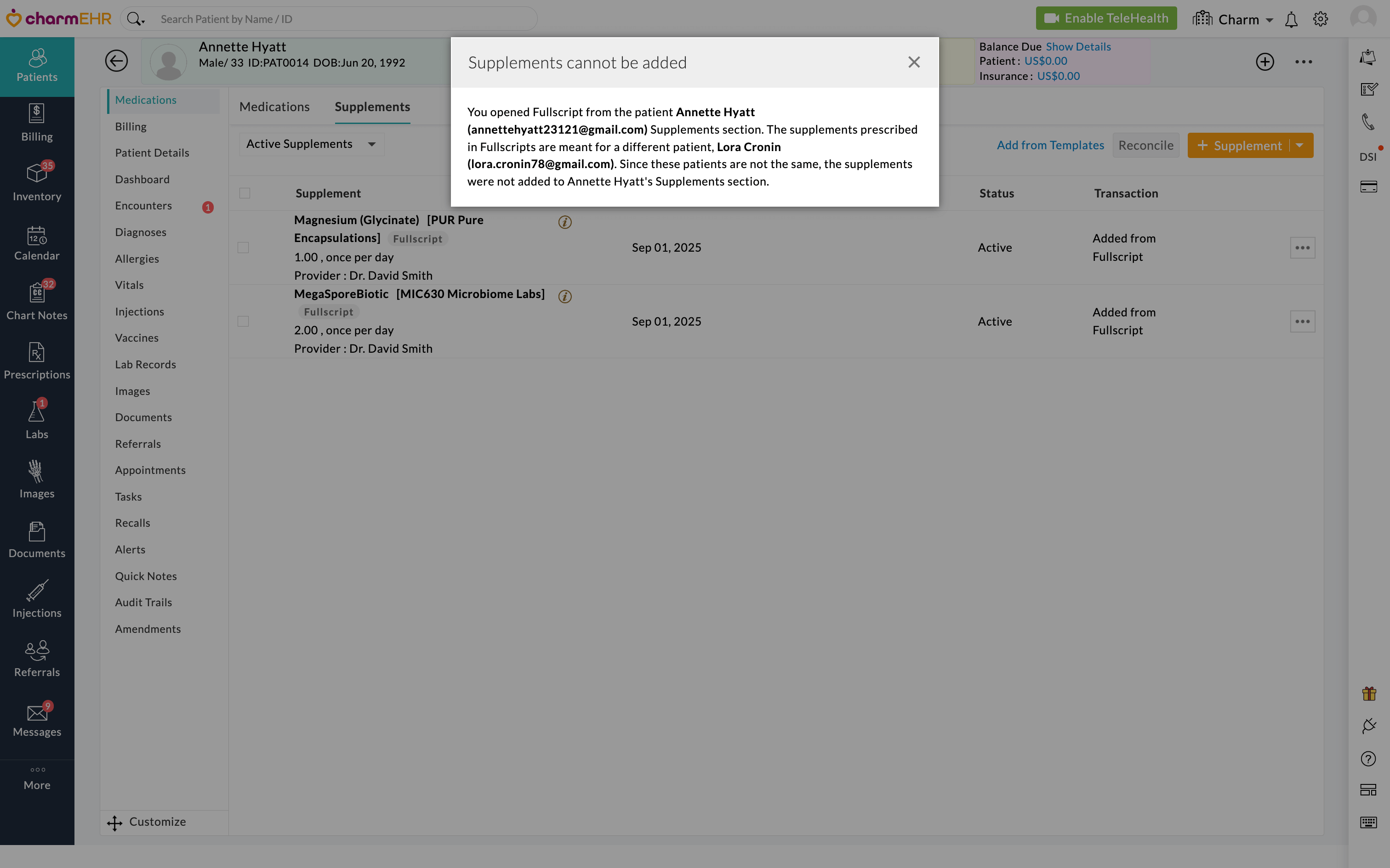 Supplements Cannot be Added Supplements Cannot be Added