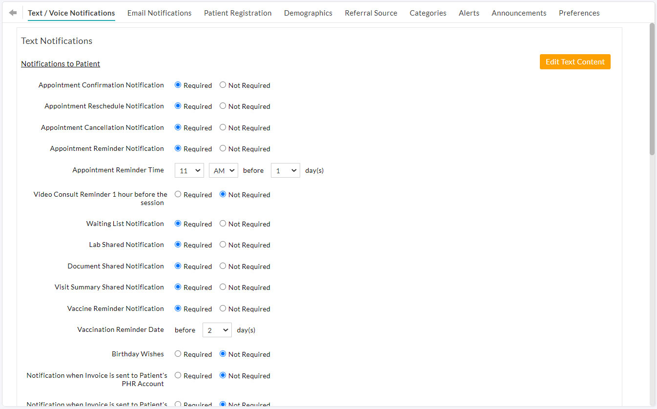 Text/Voice Notifications Settings