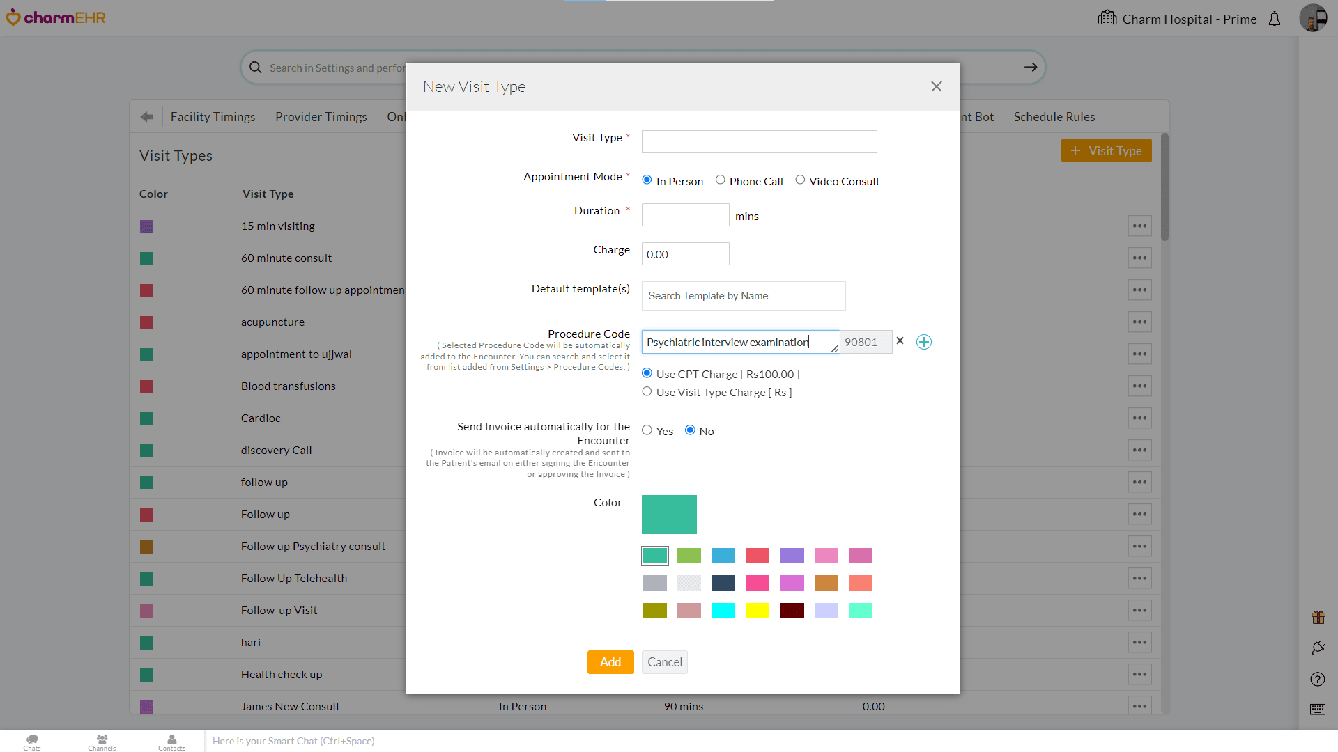 Charm EHR - Appointment Settings