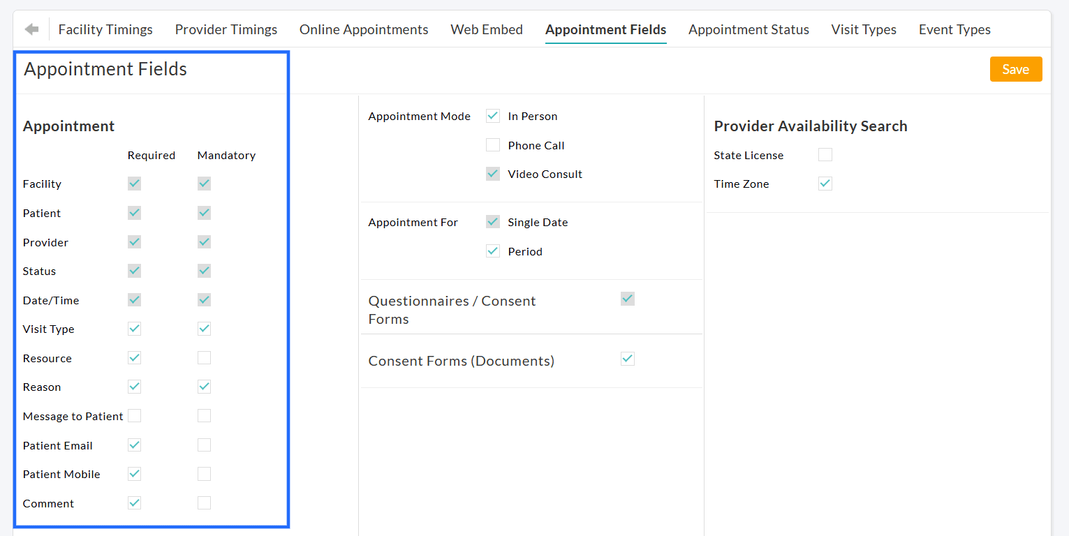 Appointment Fields Appointment Fields