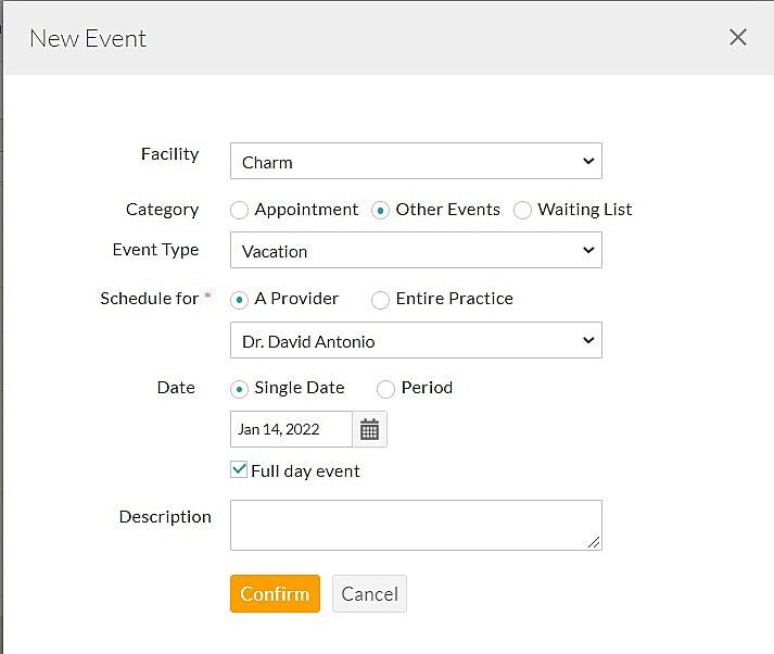 Charm EHR - Event Scheduling