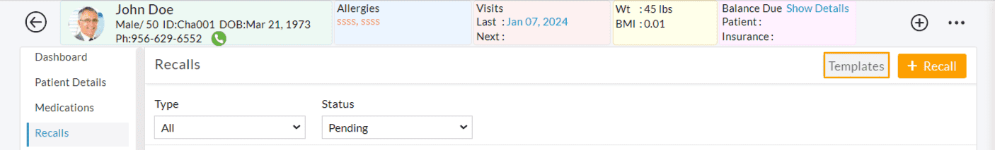 Recall Add Template Recall Add Template