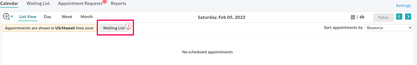 View Waiting List Appointment View Waiting List Appointment